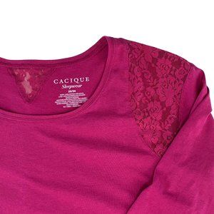 Cacique Sleep Shirt for Women - 22/24 Plus Size Night Shirt Pajama Top (Pink)